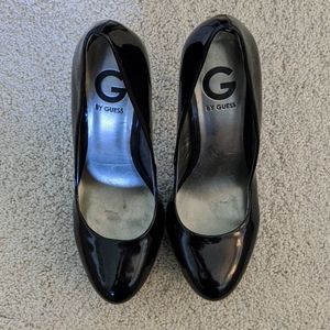Black patent leather G Guess heels